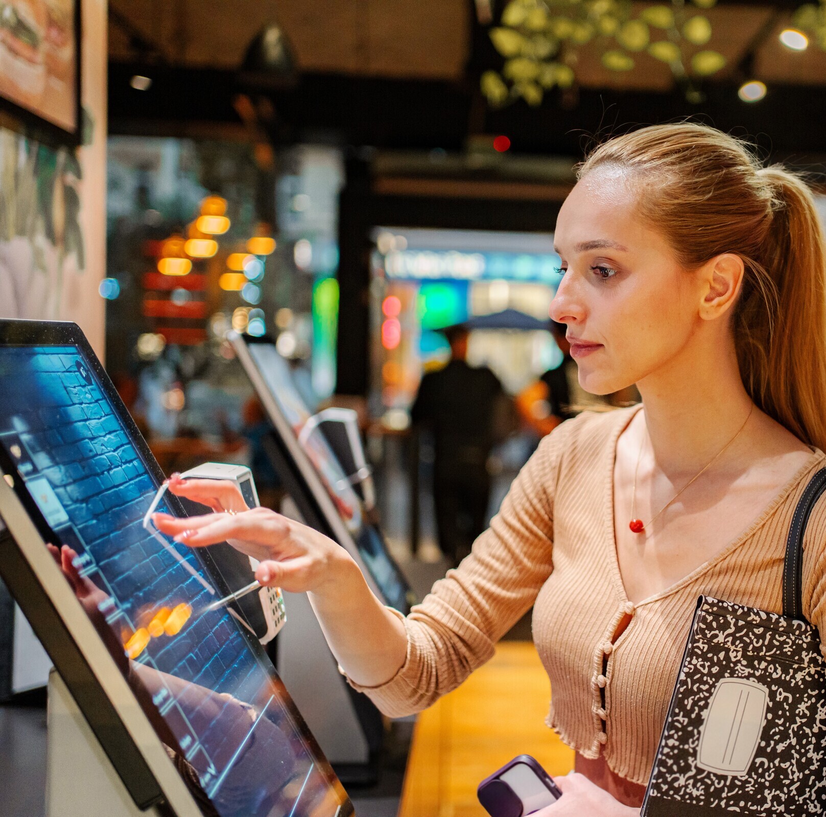 customer placing an order instantly on an AI kiosk